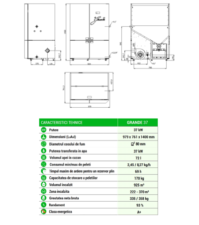 CAZAN COMPACT PE PELETI DIN OTEL GRANDE R-C 37KW